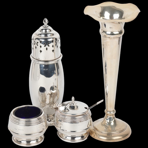 1685 - Various silver, including 2-piece cruet set, sugar caster and bud vase, 2.3oz weighable