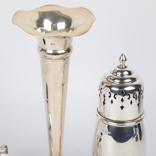 1685 - Various silver, including 2-piece cruet set, sugar caster and bud vase, 2.3oz weighable