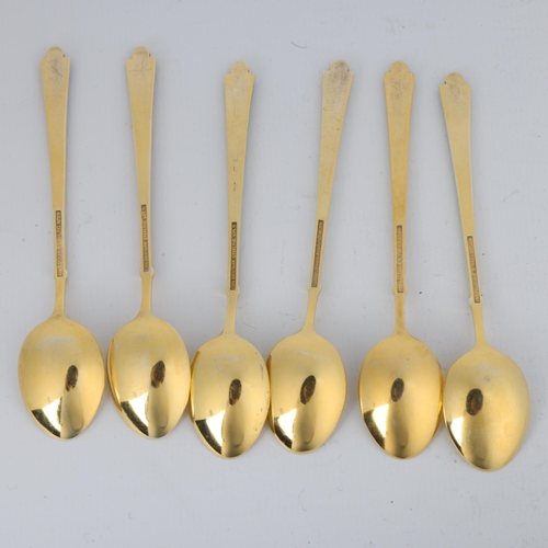 1689 - EGON LAURIDSEN - a set of 6 Danish vermeil sterling silver and harlequin enamel coffee spoons, 9.5cm