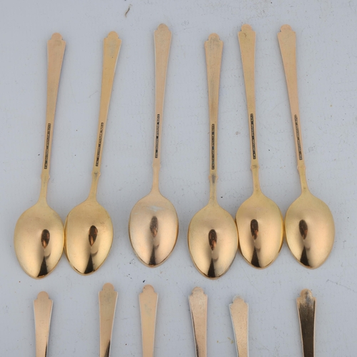 1690 - EGON LAURIDSEN - a set of 12 Danish vermeil sterling silver and three-colour enamel coffee spoons, c... 