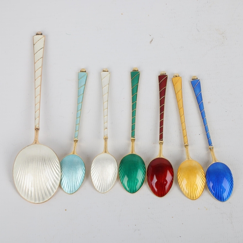 1691 - EGON LAURIDSEN - a set of 6 Danish vermeil sterling silver and harlequin enamel coffee spoons and si... 