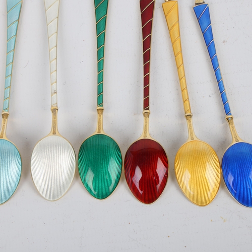 1691 - EGON LAURIDSEN - a set of 6 Danish vermeil sterling silver and harlequin enamel coffee spoons and si... 