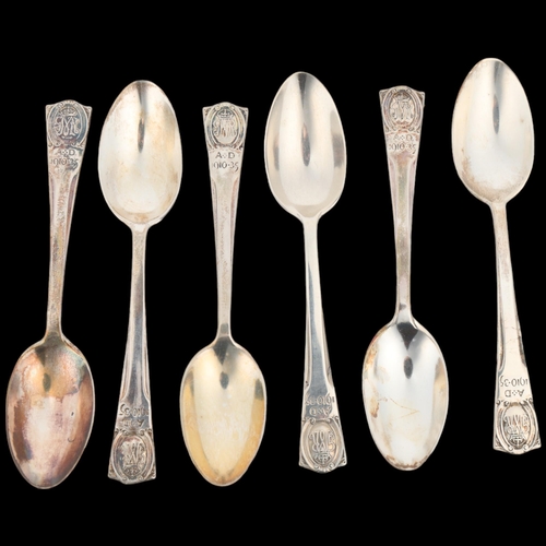 1693 - A cased set of 6 George V silver Jubilee teaspoons, Northern Goldsmiths Co, London 1935, 10.5cm, 1.8... 