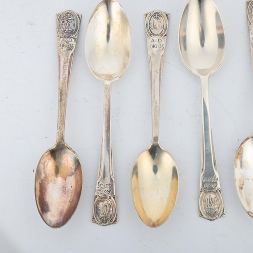 1693 - A cased set of 6 George V silver Jubilee teaspoons, Northern Goldsmiths Co, London 1935, 10.5cm, 1.8... 