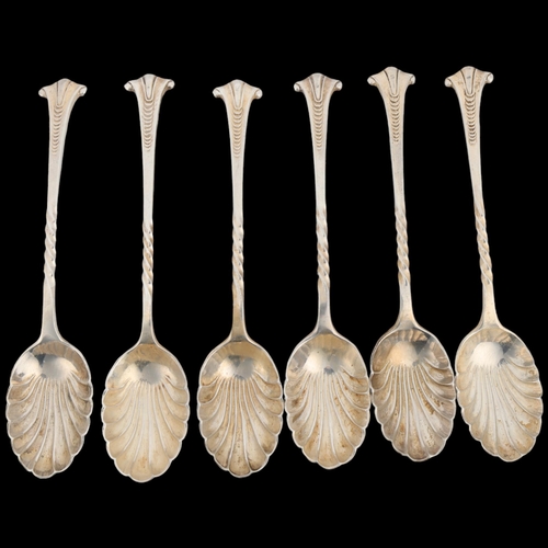 1694 - A set of 6 Edwardian silver shell teaspoons, Atkin Brothers, Sheffield 1902, 11.5cm, 2.7oz total