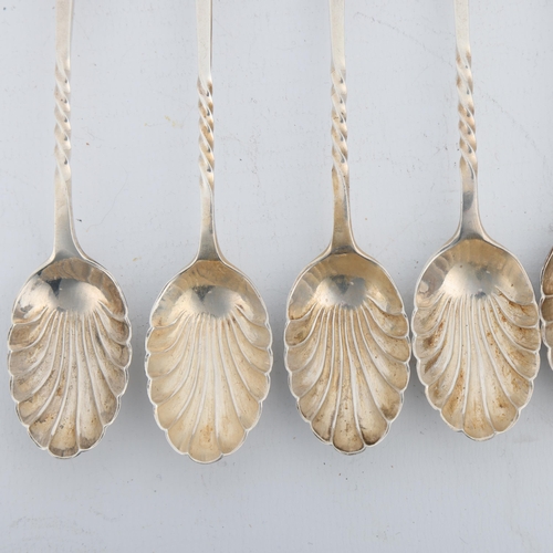 1694 - A set of 6 Edwardian silver shell teaspoons, Atkin Brothers, Sheffield 1902, 11.5cm, 2.7oz total