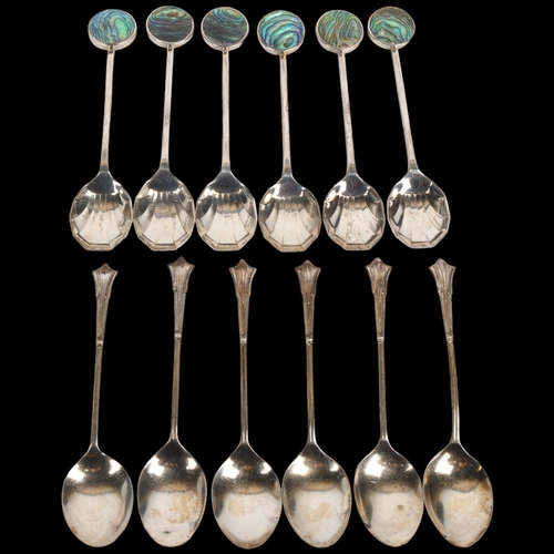 1698 - 2 sets of 6 silver teaspoons, including abalone shell examples, 3.2oz gross (2 sets)