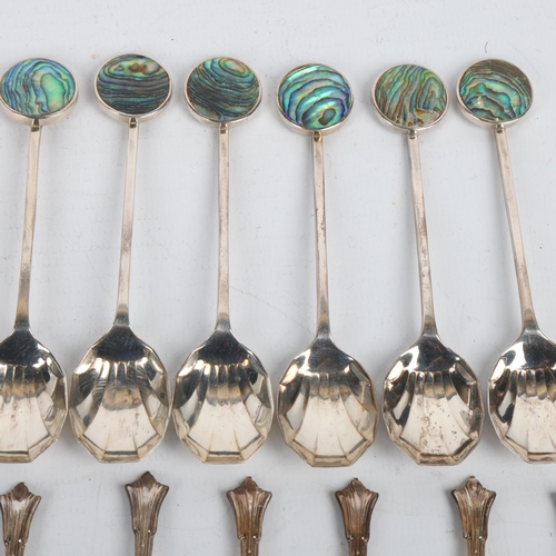 1698 - 2 sets of 6 silver teaspoons, including abalone shell examples, 3.2oz gross (2 sets)