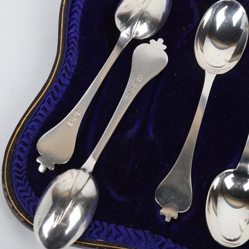 1700 - A cased set of 6 George V silver dog nose teaspoons, Wakeley & Wheeler, London 1912, 12cm, 3.2oz tot... 