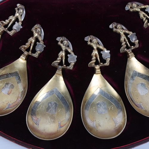 1705 - A cased set of 6 parcel-gilt silver 16th century style Scandinavian spoons, CJ Vander, London 1897, ... 