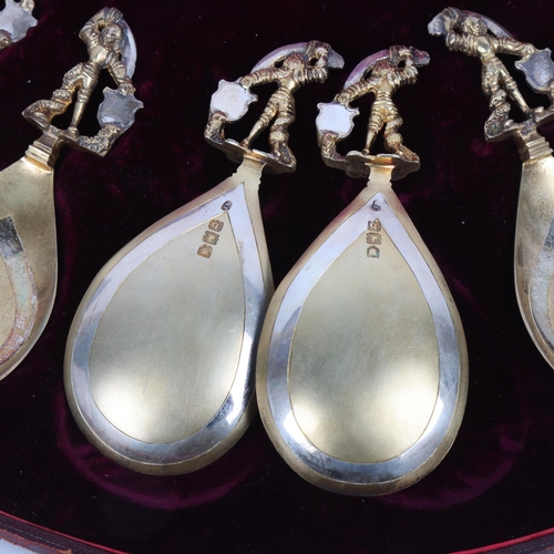 1705 - A cased set of 6 parcel-gilt silver 16th century style Scandinavian spoons, CJ Vander, London 1897, ... 