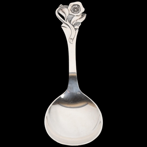 1709 - A large Art Nouveau style Danish stylised silver floral serving spoon, circa 1949, 22.5cm, 3.1oz