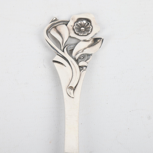 1709 - A large Art Nouveau style Danish stylised silver floral serving spoon, circa 1949, 22.5cm, 3.1oz