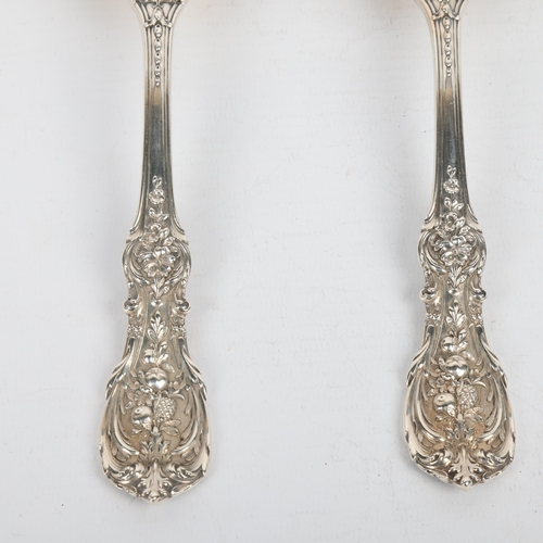 1710 - A pair of American sterling silver dessert servers, William Wise & Son, relief cast fruit and acanth... 