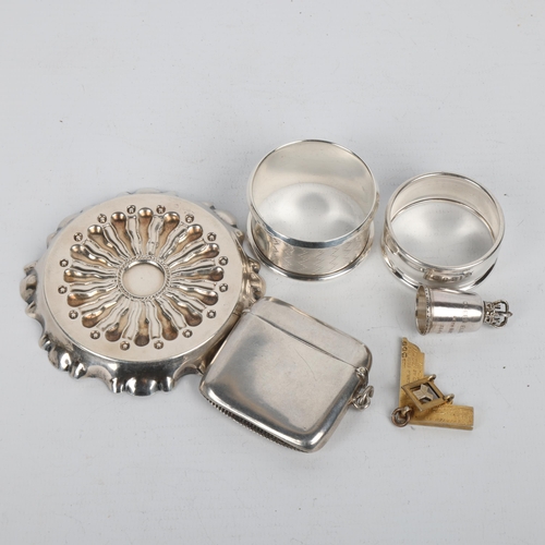 1714 - Various silver, including pin tray, Elizabeth II Coronation commemorative thimble, Vesta case etc, 3... 