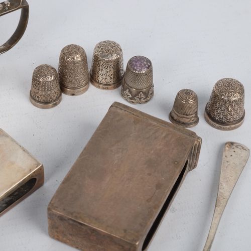 1715 - Various silver, including Antique Albert chain necklace, mustard pot, sovereign case, matchbox holde... 