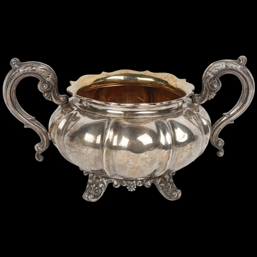 1718 - An early Victorian silver 2-handled pumpkin sugar bowl, John & Henry Lias, London 1838, circular for... 