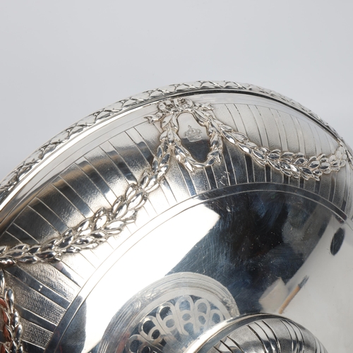 1722 - An Antique French Neoclassical Revival silver pedestal bowl and stand, August Leroy & Cie, Paris cir... 