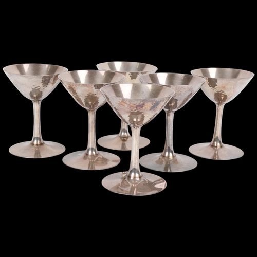 1728 - K. UYEDA (KICHIGORO UYEDA) - a set of 6 Japanese modernist sterling silver liqueur goblets, conical ... 