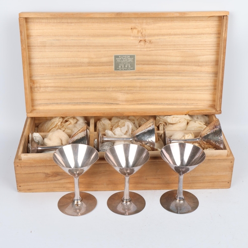 1728 - K. UYEDA (KICHIGORO UYEDA) - a set of 6 Japanese modernist sterling silver liqueur goblets, conical ... 