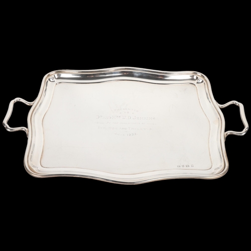 1729 - A large George V silver 2-handled tea tray, Adolph Scott, Birmingham 1831, shaped rectangular form, ... 