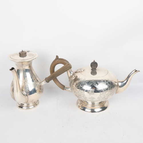 1731 - A George V silver 3-piece tea and coffee set, Jones & Crompton, Birmingham 1916, comprising teapot, ... 