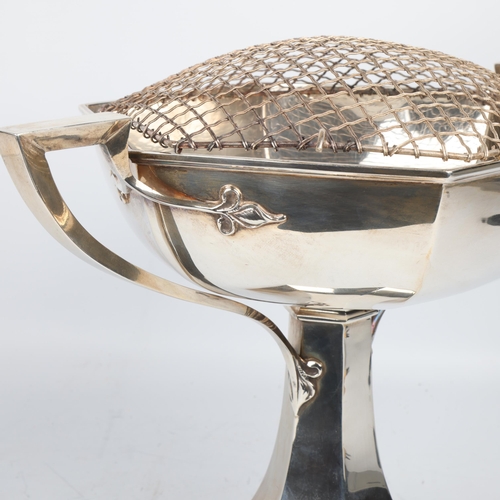 1734 - A large Art Nouveau George V silver 2-handled pedestal trophy cup, Walker & Hall, Sheffield 1913, he... 