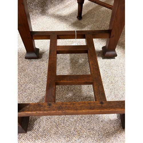 87 - A mahogany Arts and Crafts side table, height 45cm, top 35 x 38cm