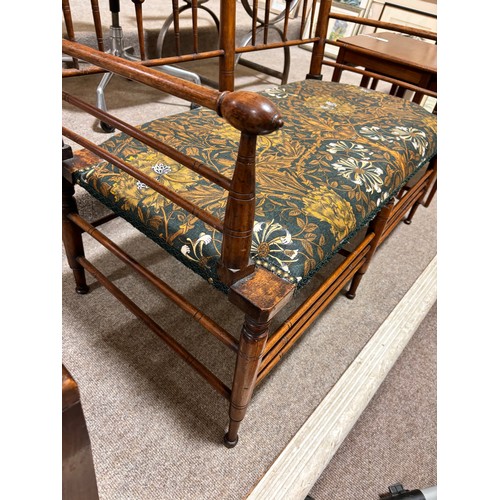 208 - Liberty and Co, an Arts and Crafts Argyll 2 seater bench settee, ca 1890, later upholstered with Lib... 