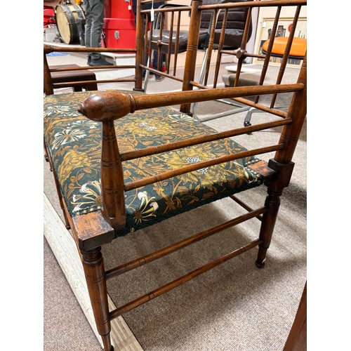 208 - Liberty and Co, an Arts and Crafts Argyll 2 seater bench settee, ca 1890, later upholstered with Lib... 