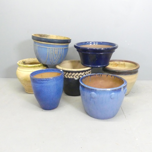 94 - Seven various glazed ceramic garden pots. Tallest 31cm.