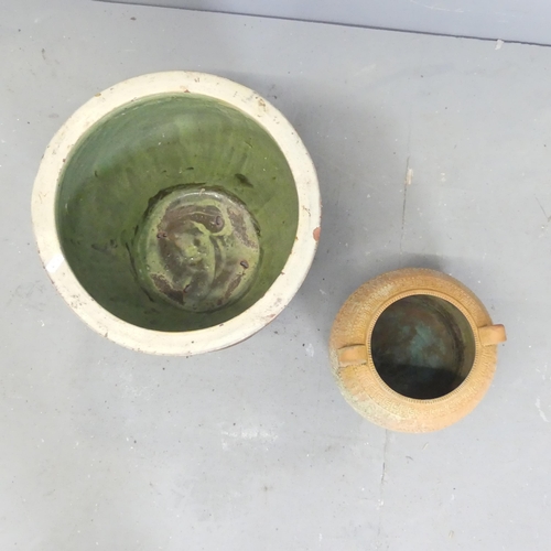 101 - A Chinese glazed ceramic plant pot, 38x31cm, and a smaller greek style plant pot. (2)