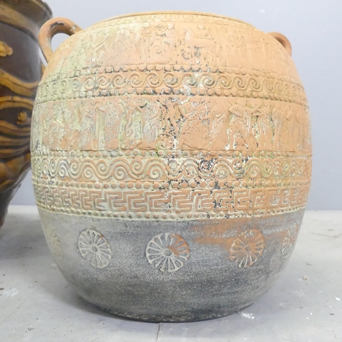 101 - A Chinese glazed ceramic plant pot, 38x31cm, and a smaller greek style plant pot. (2)