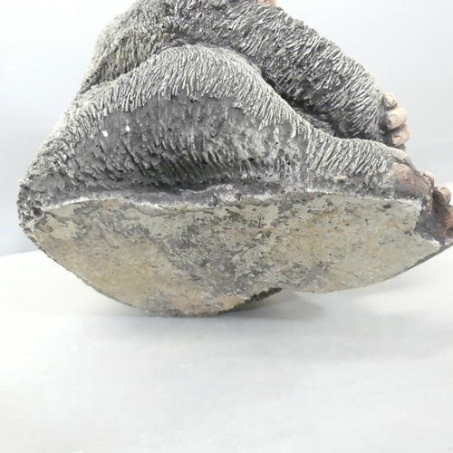 124 - A painted concrete garden sculpture, study of a monkey mother with child. Height 31cm.