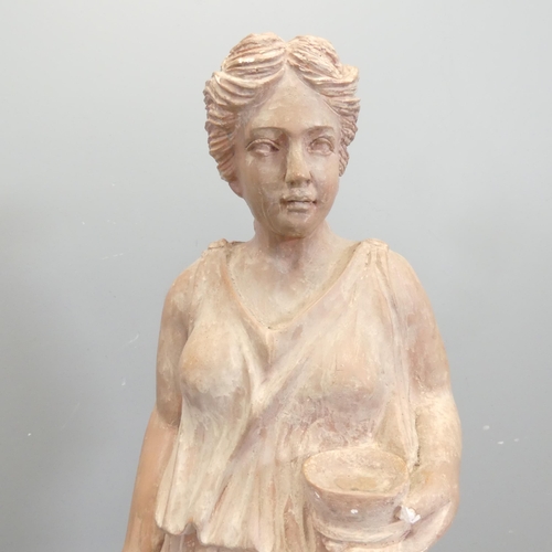 12 - A painted plaster garden statue, study of a classical Greek lady. Height 105cm.