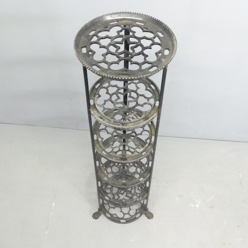 138 - A vintage cast iron six-tier pot rack, with label for The Viking. height 123cm