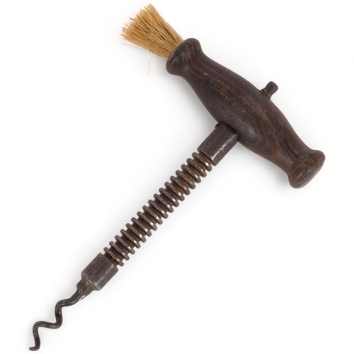 232 - A Victorian Lund patent corkscrew, with coromandel handle with brush end, with ringed body, L15.5cm