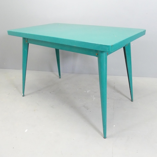 113 - A 1960s Tolix T55 rectangular dining table by Xavier Pauchard, in original green painted steel. 111x... 