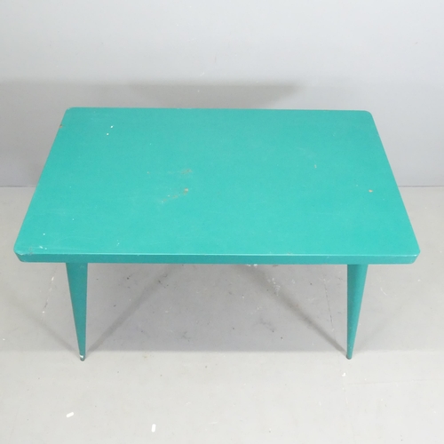 113 - A 1960s Tolix T55 rectangular dining table by Xavier Pauchard, in original green painted steel. 111x... 