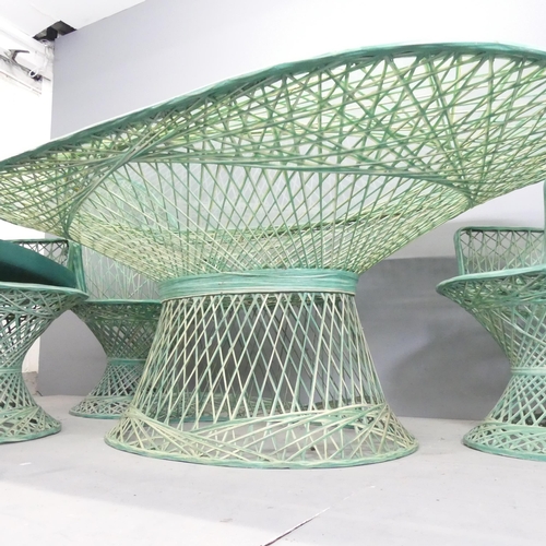 168 - RUSSELL WOODARD - A mid-century modern garden patio dining set comprising an oval glass topped table... 