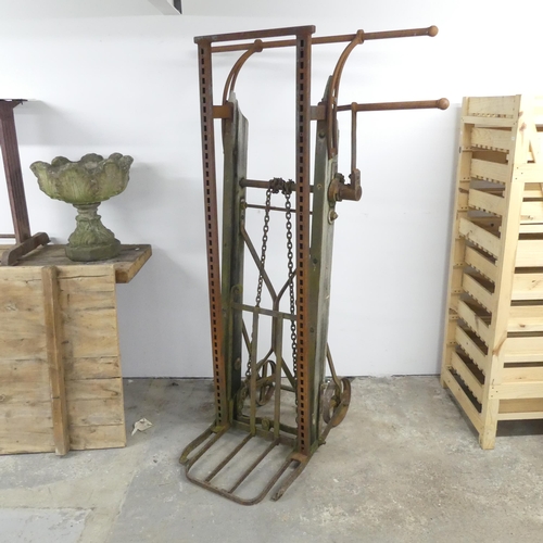 175 - An antique mechanical agricultural sack barrow. 115x174x80cm.