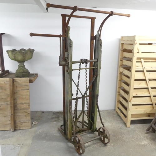 175 - An antique mechanical agricultural sack barrow. 115x174x80cm.