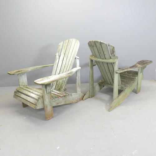 187 - A pair of weathered teak Adirondack garden chairs. Overall 78x90x90cm, seat 48x36x40cm.