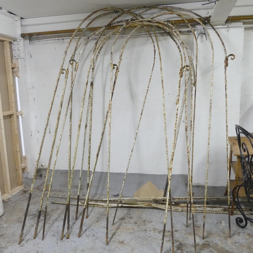 192 - A 1920s antique rose arbour consisting of several painted wrought iron hooped arches, each with scro... 