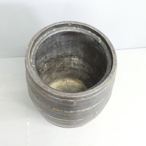 194 - A stoneware barrel with fitted wooden lid. 40x74cm.