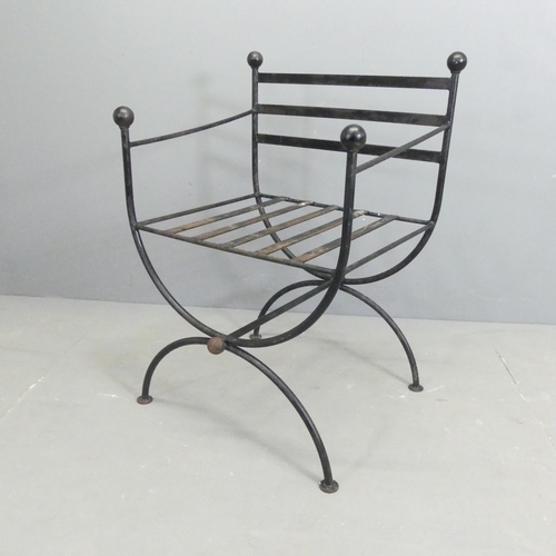 196 - A vintage neoclassical style painted iron curule chair in the manner of Maison Jansen.