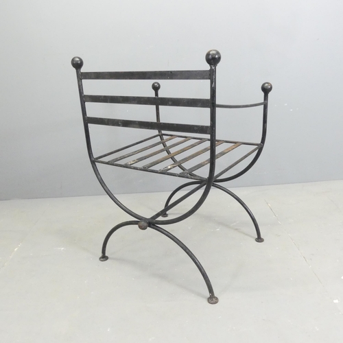 196 - A vintage neoclassical style painted iron curule chair in the manner of Maison Jansen.