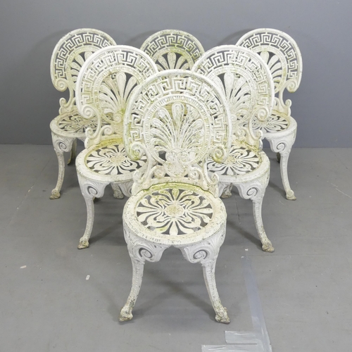 204 - A set of six weathered and painted aluminium garden chairs.