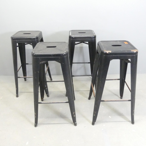 114 - A set of four metal Tolix style stools. Height 77cm.