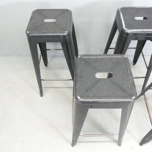 114 - A set of four metal Tolix style stools. Height 77cm.